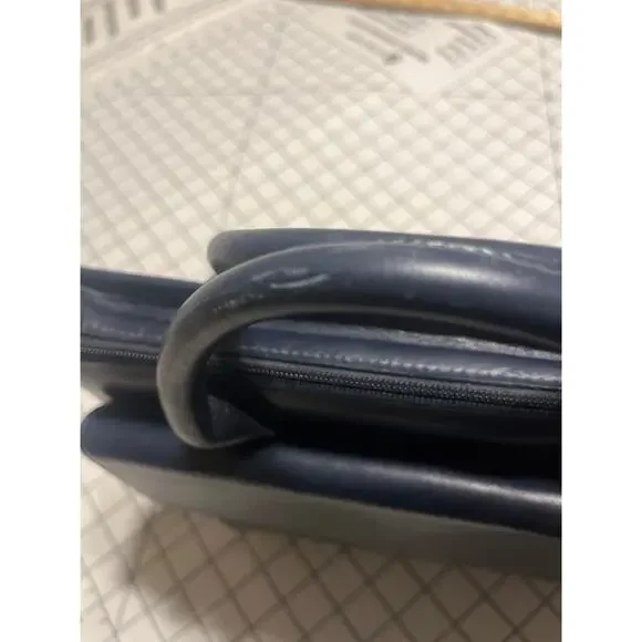 VINTAGE LEATHER FRANKLIN QUEST PORTFOLIO BRIEFCASE  NAVY BLUE - Picture 8 of 11